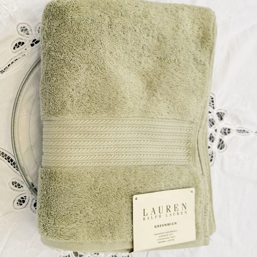 New Lauren Ralph Lauren Greenwich Luxury Cotton Bath Towel Aloe Green 30”x56”